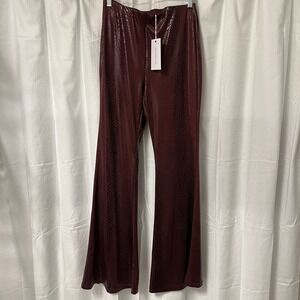 NWT Adrienne Burgundy Snake‎ Print Free People Inspired Pull On Flare Pants MED